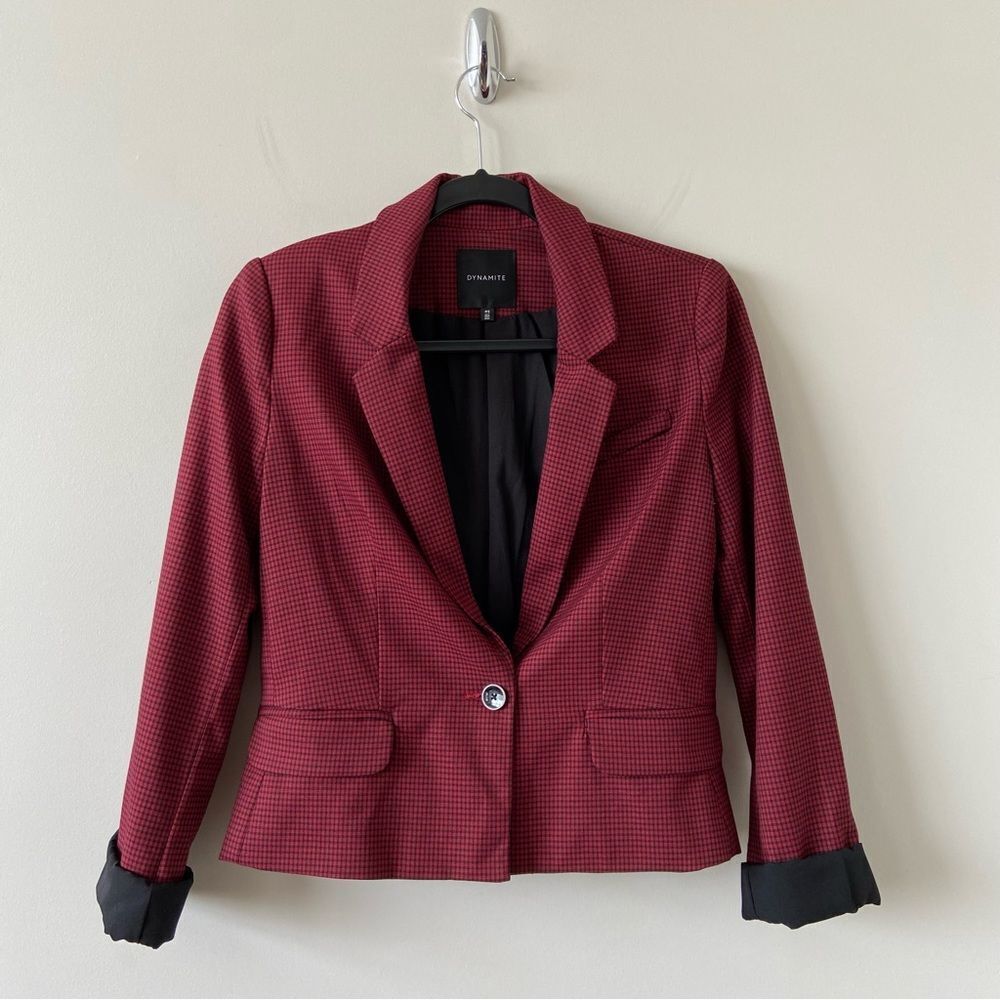 Dynamite-micro plaid Cropped Blazer